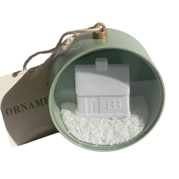 Sage Green Christmas Ornament with House & Snow Design - Picture 7 of 8